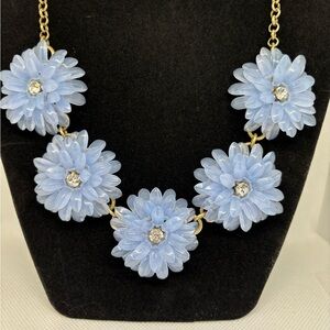 J. Crew Blue Lucite and Crystal flower statement necklace